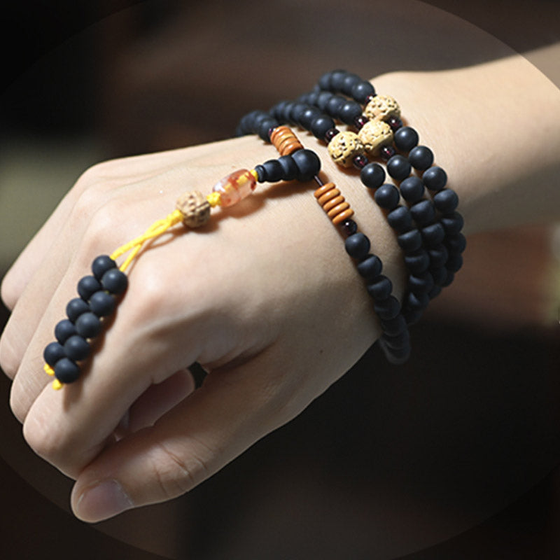 Tibetan Mala Cypress Bodhi Seed Red Agate Healing Bracelet