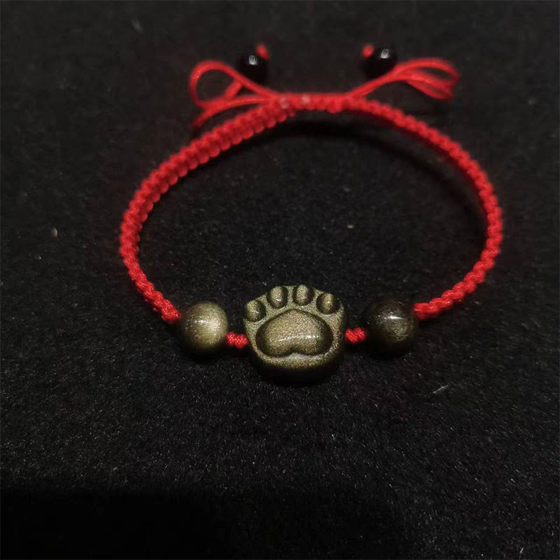 Natural Silver Sheen Obsidian Gold Sheen Obsidian Cat Claw Soothing Braided Bracelet