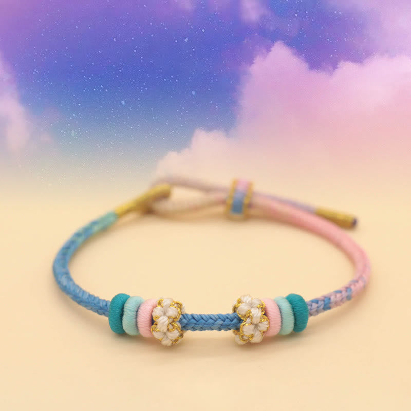 Handmade Eight-Thread Braided Endless Knot Bracelet with Peach Blossom Detail