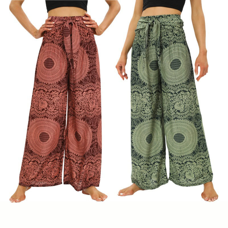 Boho Lace-up Wide Leg Pants Women's Yoga Pants