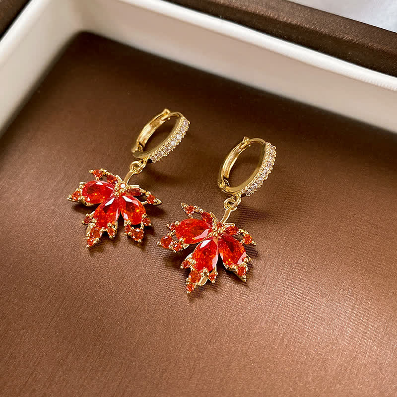 Maple Leaf Zircon Luck Necklace Pendant Ring Earrings