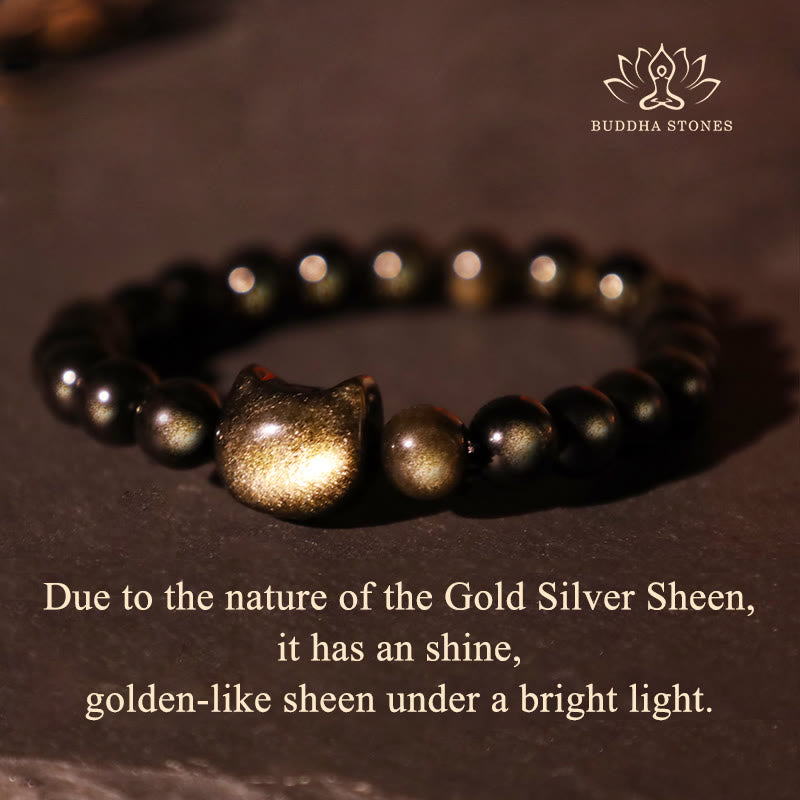 Gold Sheen Obsidian Silver Sheen Obsidian Lovely Paw Lucky Cat Protection Bracelet