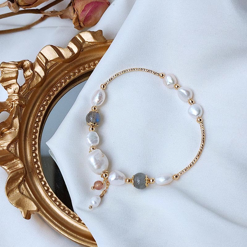 Strawberry Quartz Moonstone & Pearl Beaded Harmony Bracelet