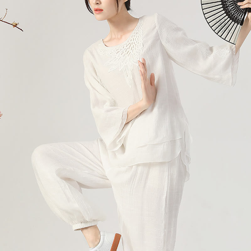 Cotton-Linen Frog-Button Meditation and Tai Chi Two-Piece Set