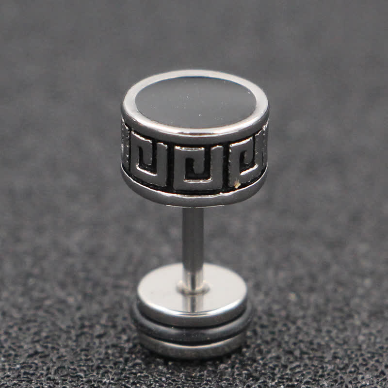Cool Men Titanium Steel Balance Round Stud Earrings