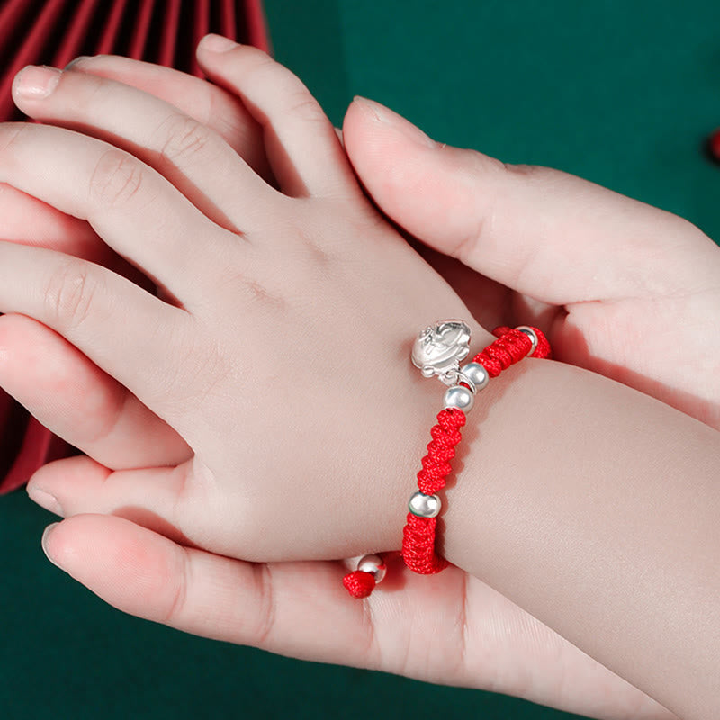 925 Sterling Silver Handmade Fu Character Lucky Money Bag Chinese Lock Charm Bell Lotus Copper Coin King Kong Knot Braided Kids Bracelet