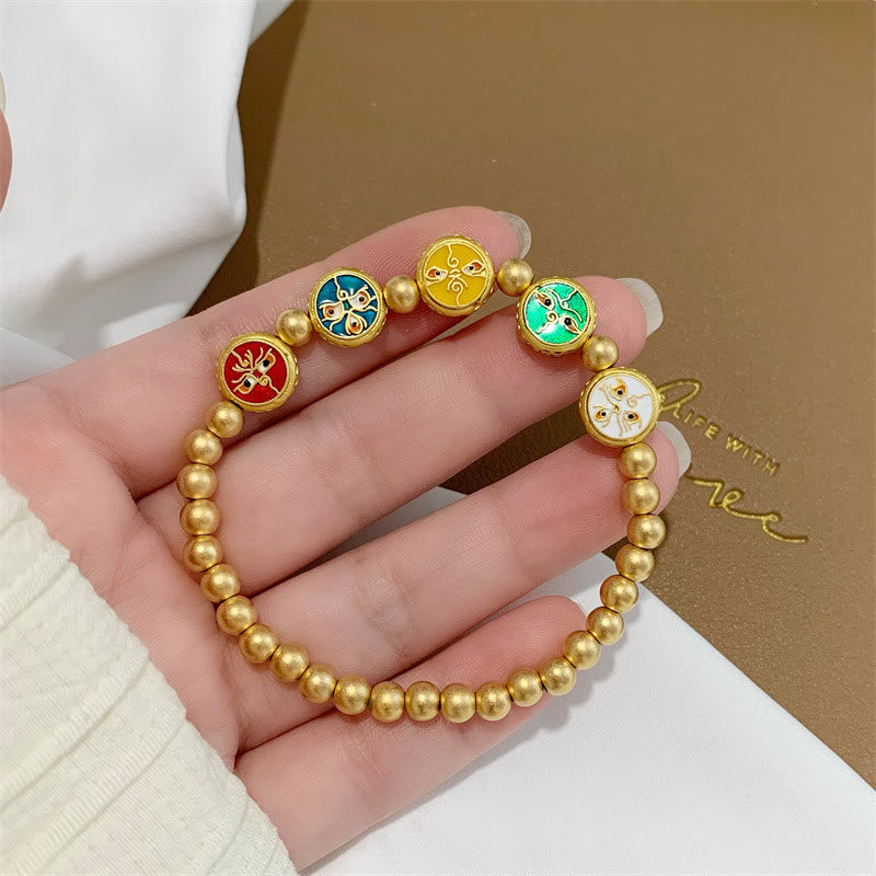 Tibetan Five Deities Gold & Copper Beaded Abundance Bracelet