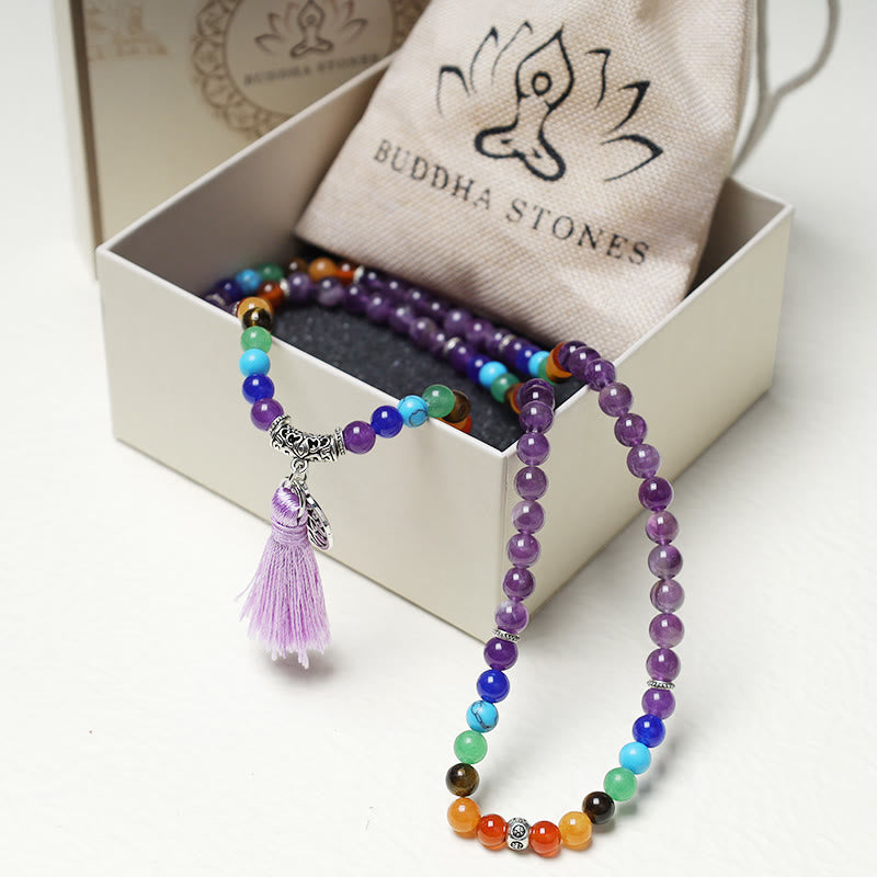Healing Crystal Mala Prayer Beads 108 Meditation Healing Multilayer Bracelet Necklace