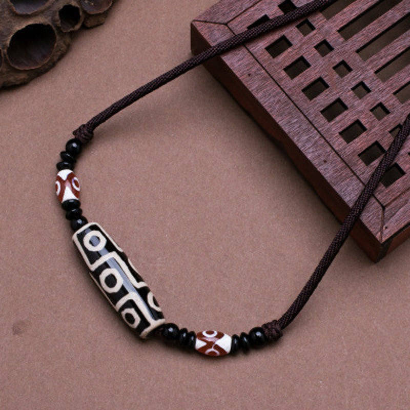 Tibetan Nine-Eye Dzi Bead Protection String Necklace