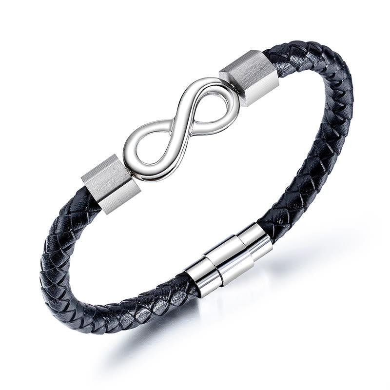 Endless Knot Titanium Steel Infinity Leather Weave Balance Bracelet