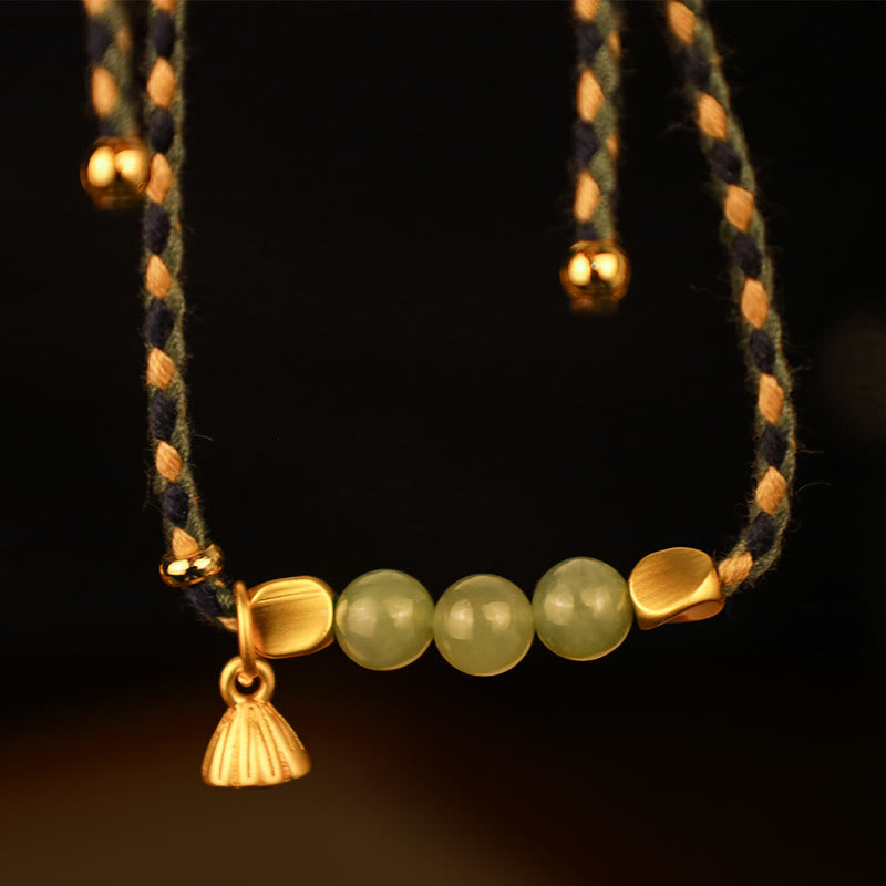 Handcrafted Hetian Jade Lotus Charm Luck Braided Bracelet