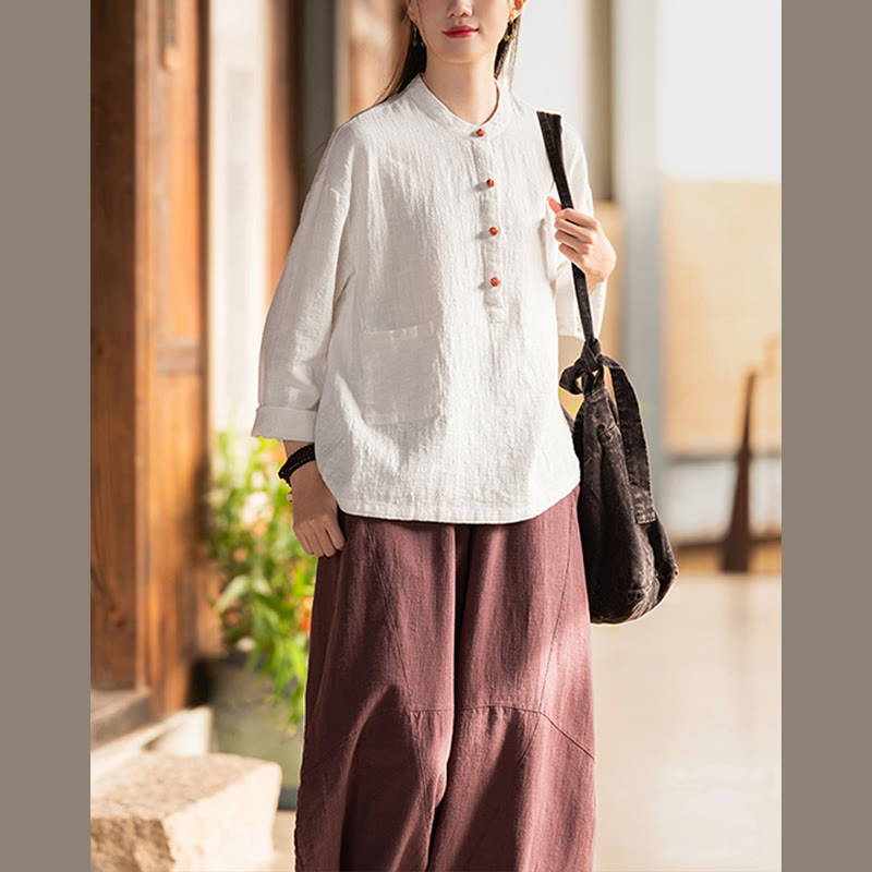 Solid Color Loose Button Blouse Long Sleeve Shirt Top