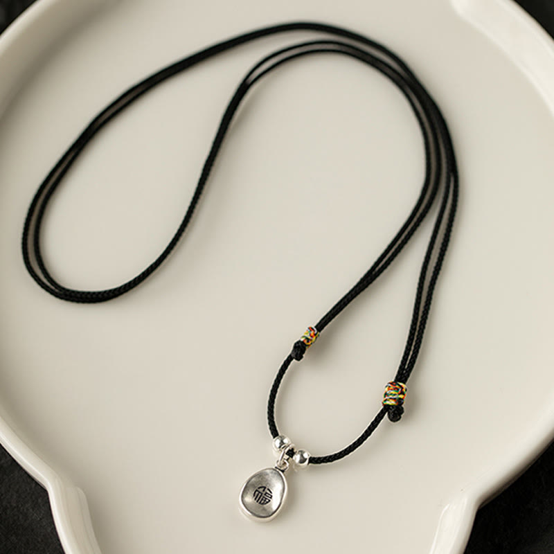 999 Sterling Silver Peace And Joy Fu Character Luck Fortune 925 Sterling Silver Chain Necklace Pendant