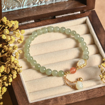 925 Sterling Silver Hetian Jade Lotus Gourd Bracelet