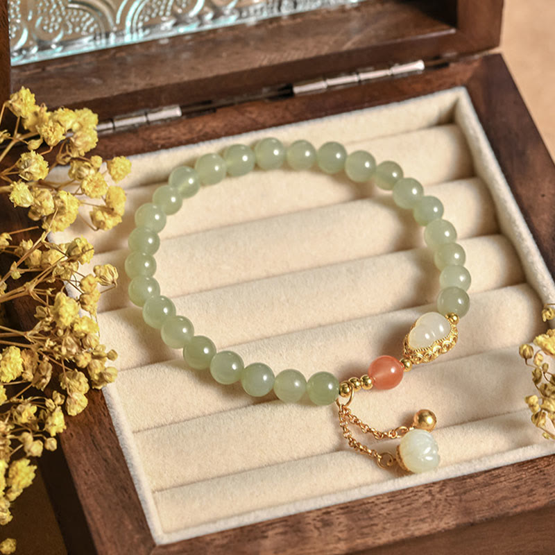 925 Sterling Silver Hetian Jade Lotus Gourd Bracelet