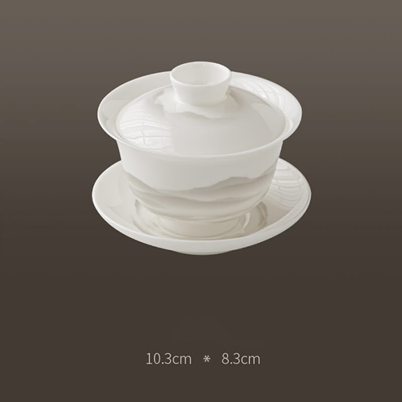 Vintage Ink Painting Mountain White Porcelain Ceramic Gaiwan Sancai Teacup Kung Fu Tea Cup And Saucer With Lid Tea Utensil Teapot