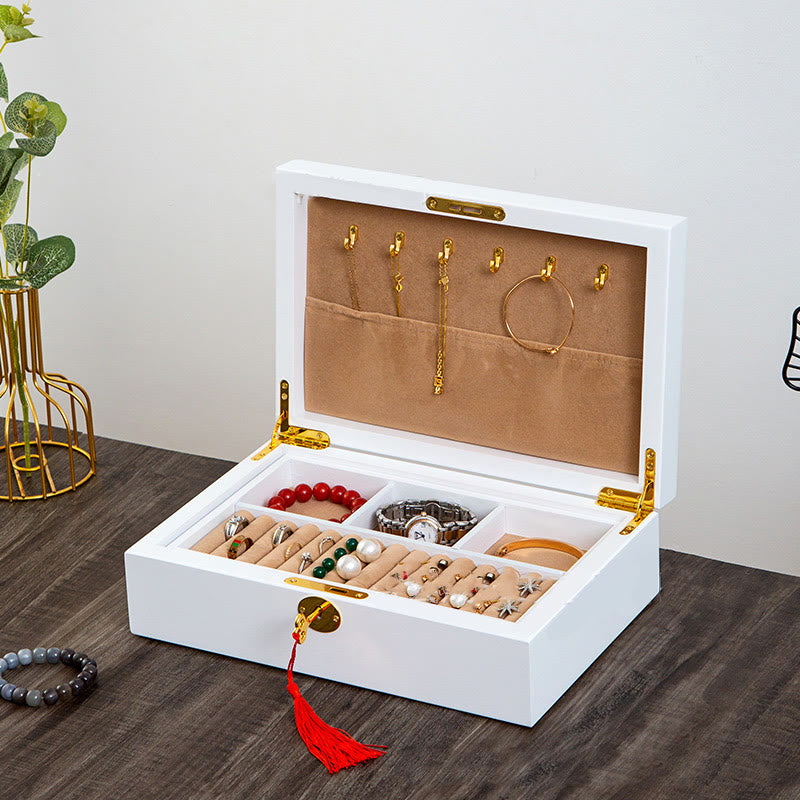 Vintage Wooden Jewelry Box Two-Layer Solid Wood Jewelry Storage Box