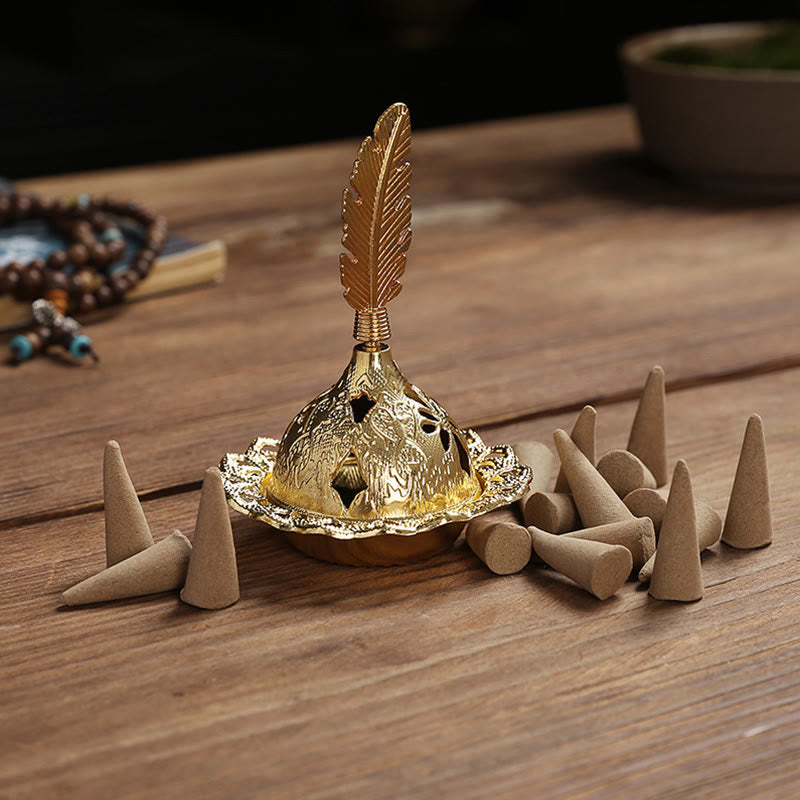 Gold Wu Lou Gourd Alloy Metal Incense Burner for Meditation & Sacred Spaces
