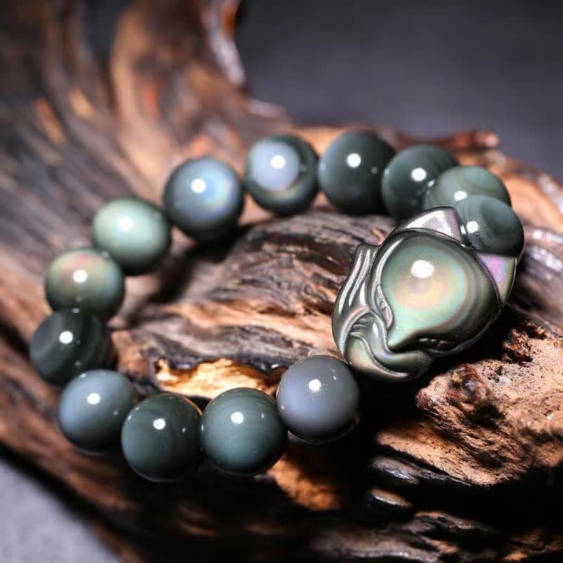 Rainbow Obsidian Fox Healing Positive Bracelet