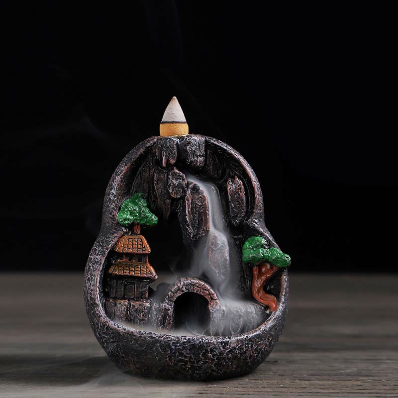Zeniora Mountain Bridges Resin Backflow Incense Burner for Meditation