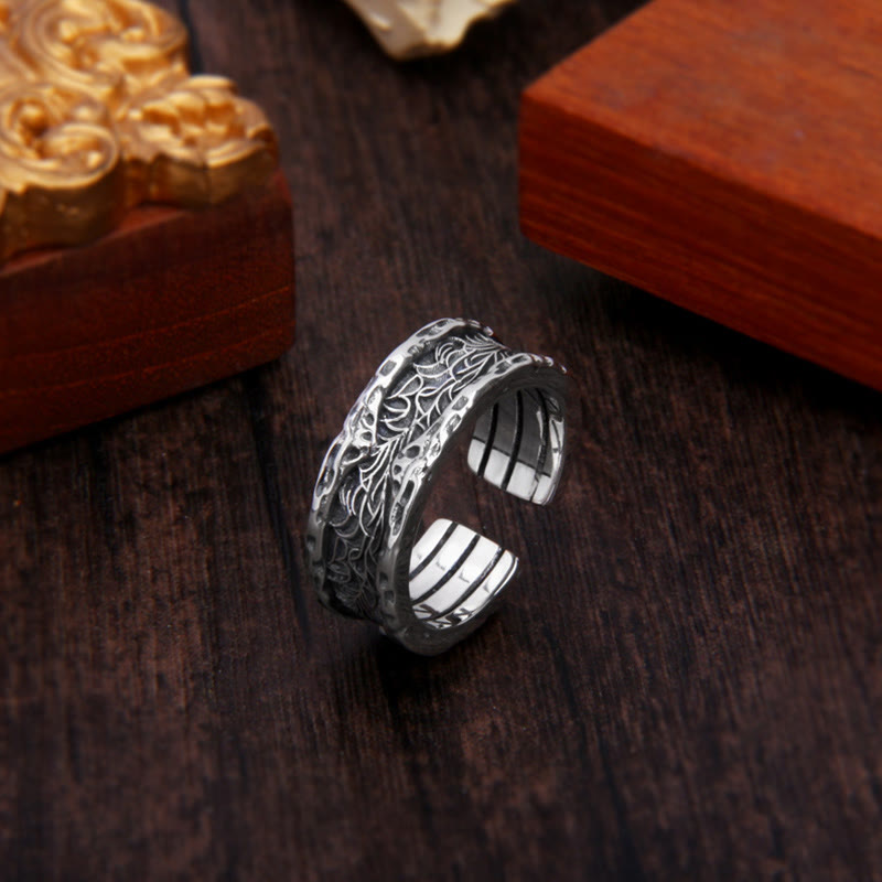 Retro 925 Sterling Silver Tang Dynasty Flower Adjustable Ring