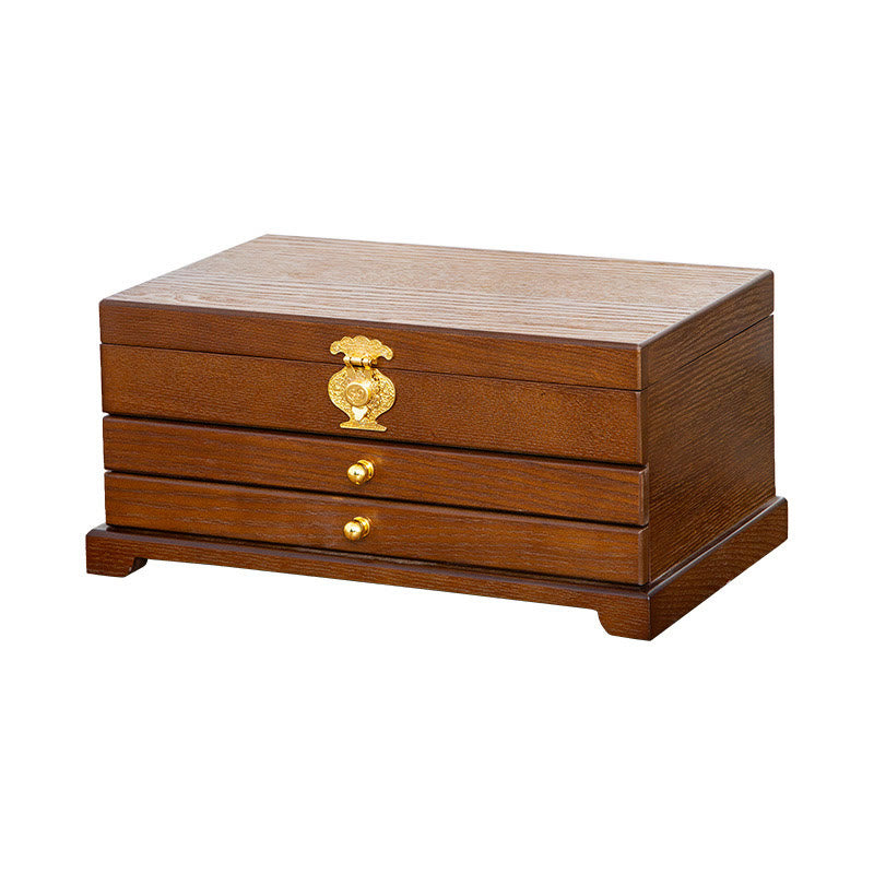 Retro Three-Layer Wooden Jewelry Storage Box & Organizer