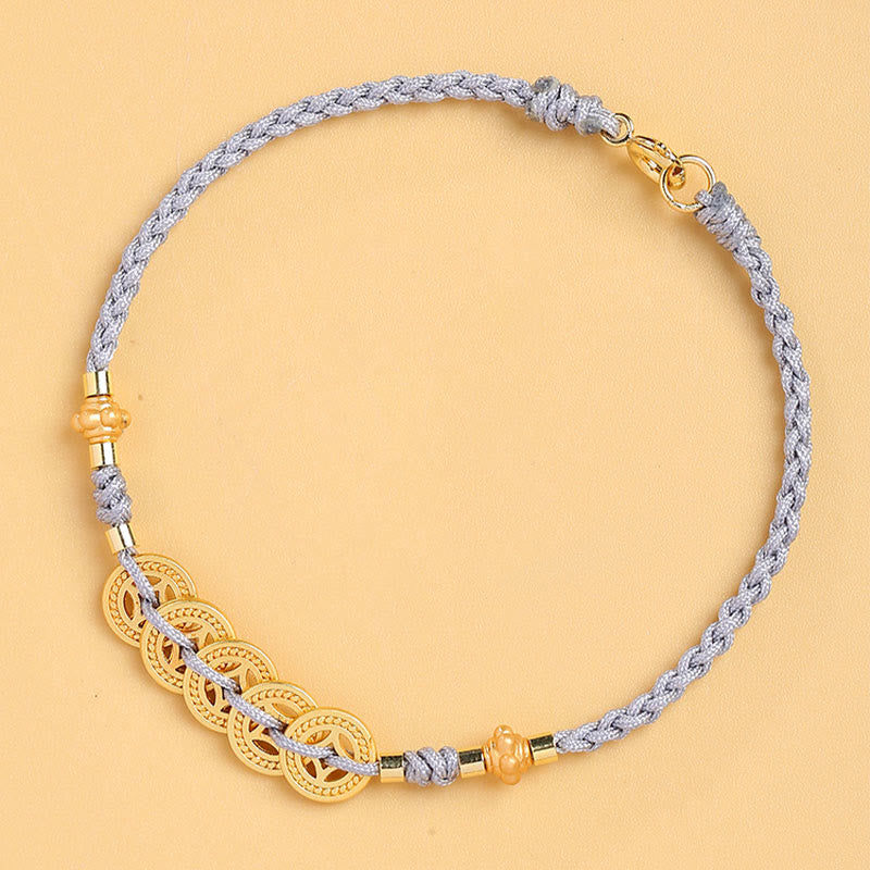 Handcrafted Blue Braided Rope Bracelet with Pearl, Copper Coin & Tree of Life
