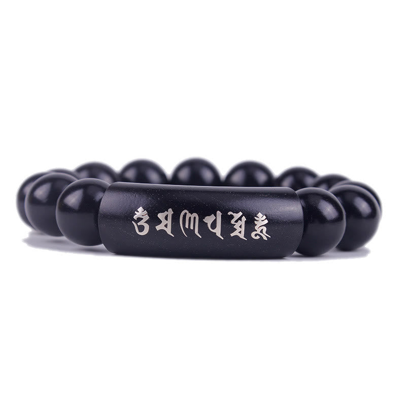999 Fine Silver & Ebony Wood Om Mani Padme Hum Mantra Beaded Bracelet