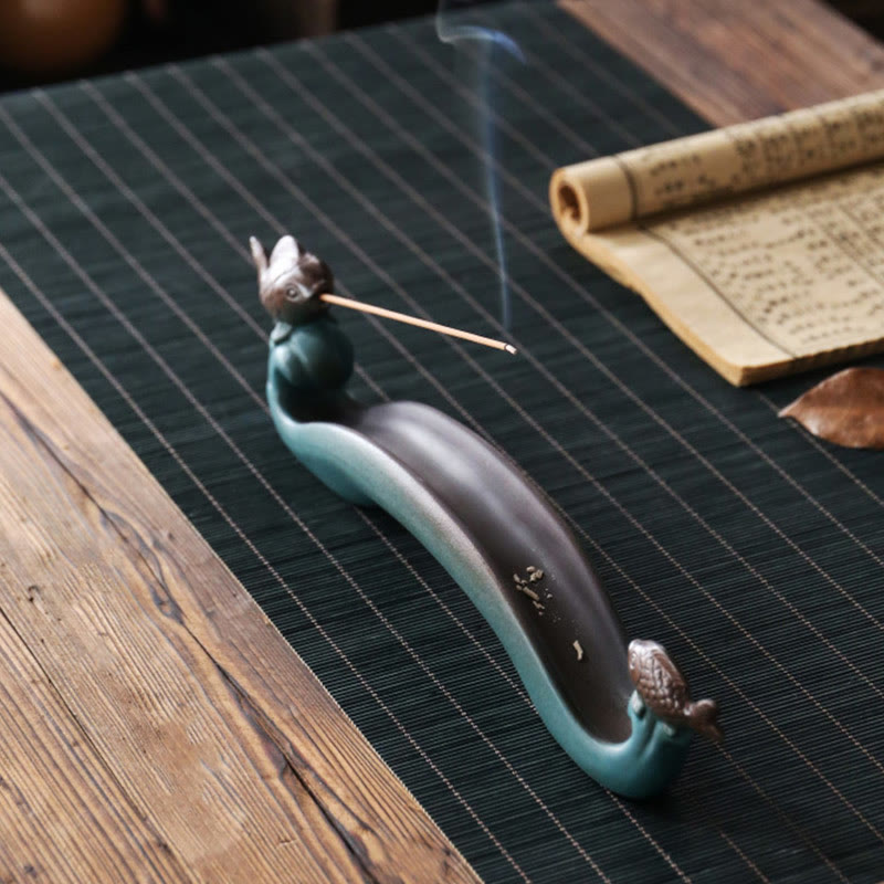 Handcrafted Mountain & Koi Fish Ceramic Stick Incense Burner for Meditation
