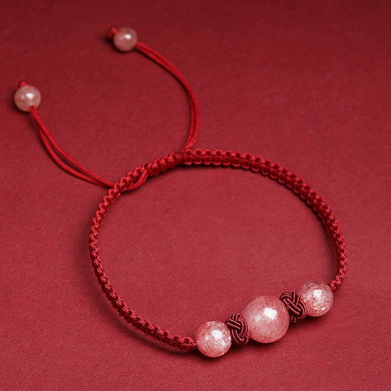 Natural Strawberry Quartz Woven Red String Adjustable Bracelet & Anklet
