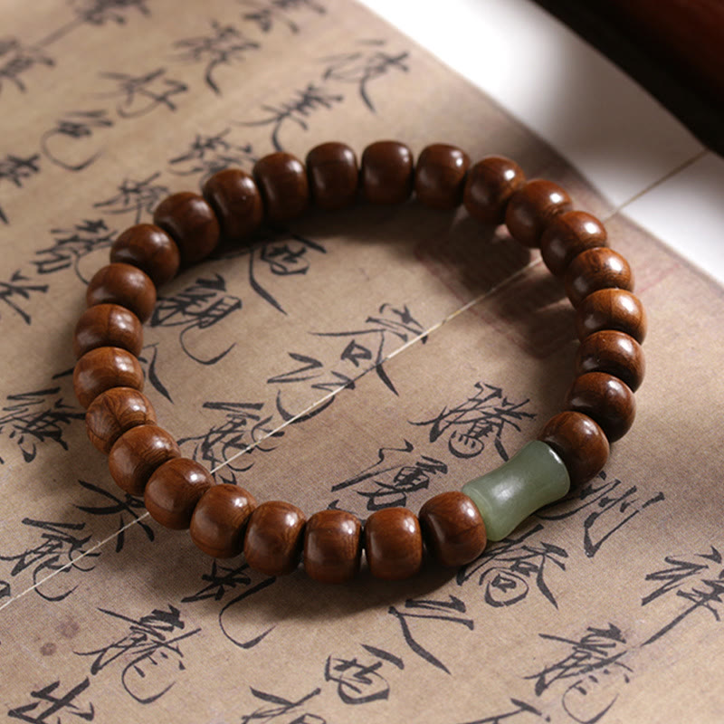 Natural Abelia Biflora Wood Hetian Jade Bamboo Bead Warding Off Evil Spirits Bracelet
