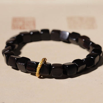 Tibetan Square Ebony Wood and Copper Minimalist Meditation Bracelet