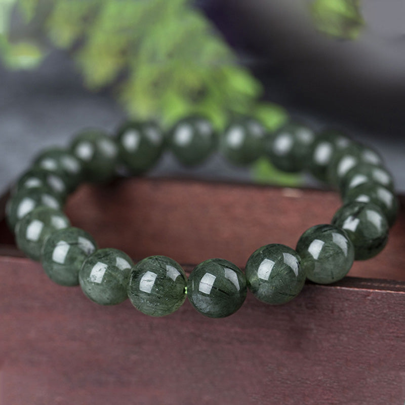 Handmade Natural Green Quartz Beaded Unisex Elastic Bracelet