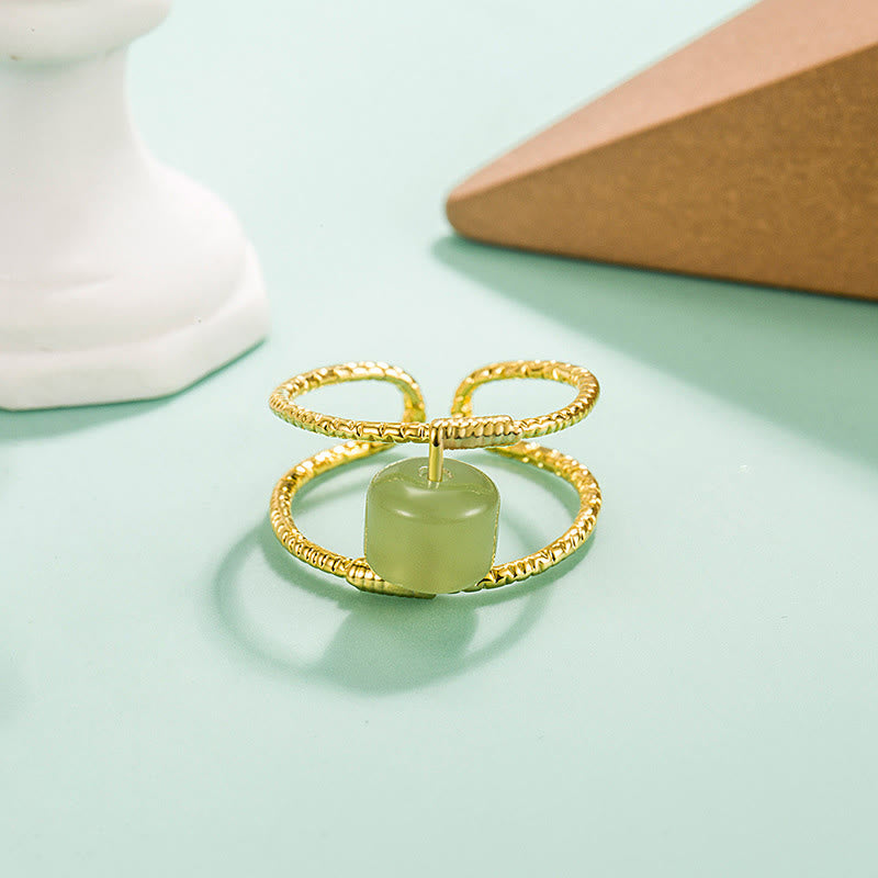Round Jade Pearl Bead Double Layer Copper Luck Adjustable Ring