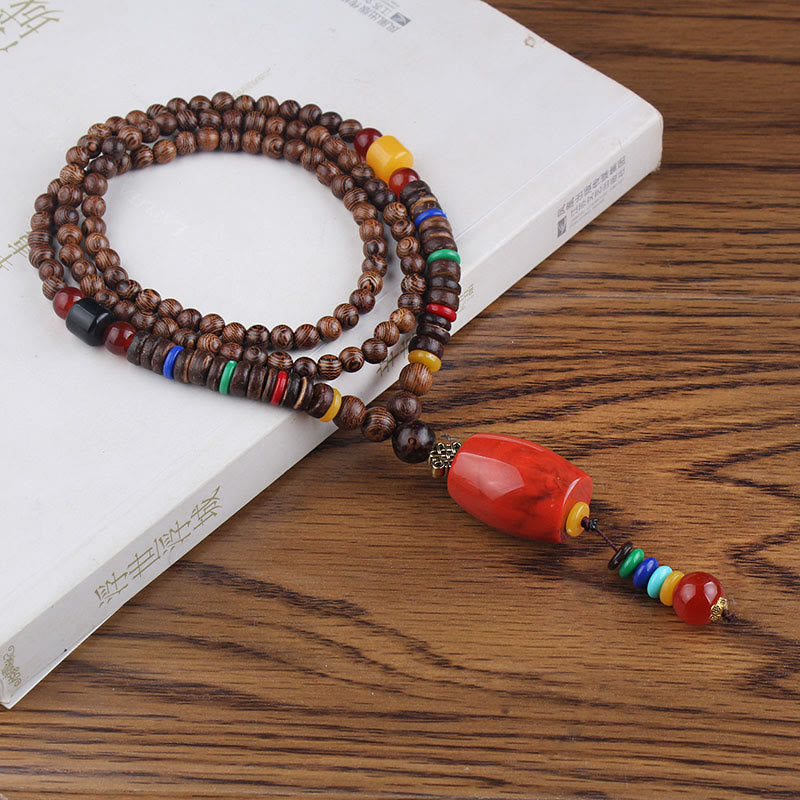 Tibetan Wenge Wood Bodhi Seed Agate Balance Peace Necklace Pendant (Extra 40% Off | USE CODE: FS40)