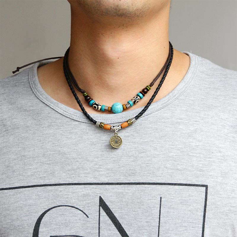 Turquoise Dzi Bead Protection Necklace