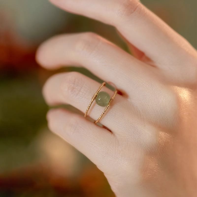 Round Jade Pearl Bead Double Layer Copper Luck Adjustable Ring