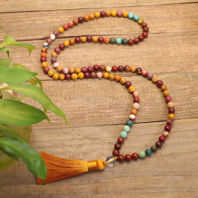 108 Mala Beads Mookaite Emotional Growth Bracelet Tassel Necklace Pendant