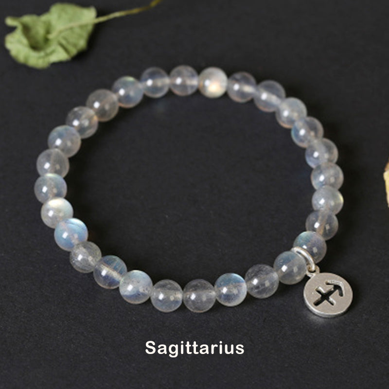 Celestial Moonstone Beaded Bracelet with 12 Zodiac Constellations