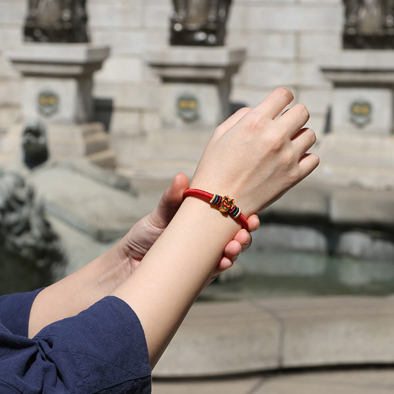 Handmade 925 Sterling Silver Year of the Dragon Cute Chinese Zodiac Luck Braided Red Bracelet