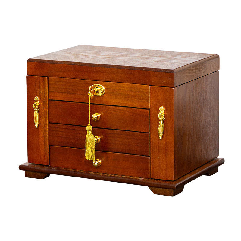 Vintage Large Capacity Wooden Jewelry Box Jewelry Storage Box With Mirror