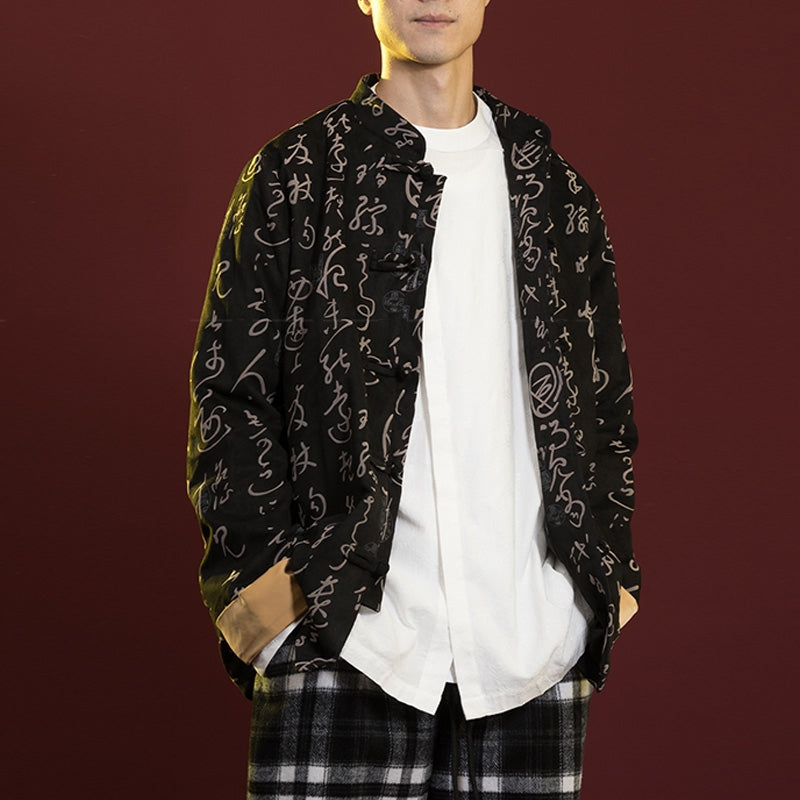 Chinese Calligraphy Clothing Jacket Coat Tang Suit Men Clothing