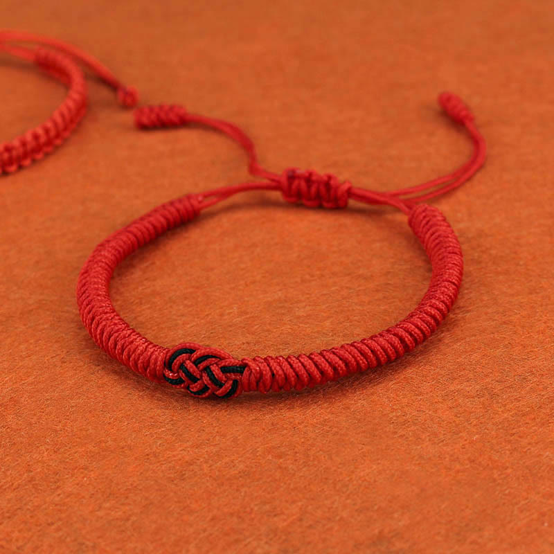 Handmade Tibetan Endless Knot Red String Bracelet Set for Couples, 2Pcs