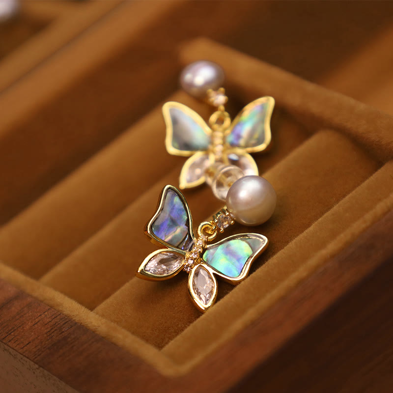 18K Gold Plated Copper Natural Shell Pearl Butterfly Sincerity Stud Earrings