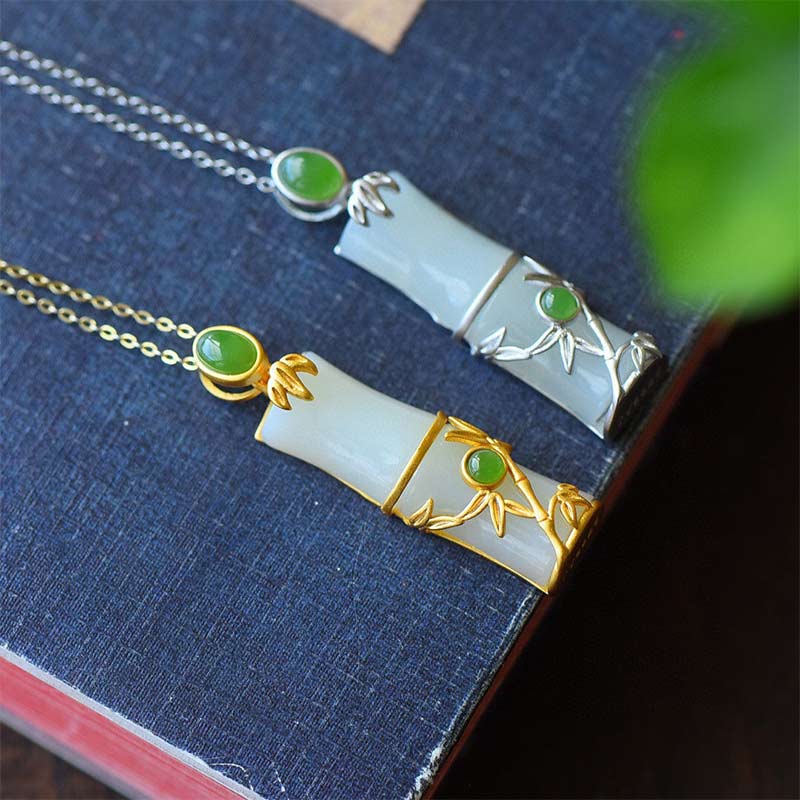 White Jade Cyan Jade Bamboo Protection Necklace Pendant