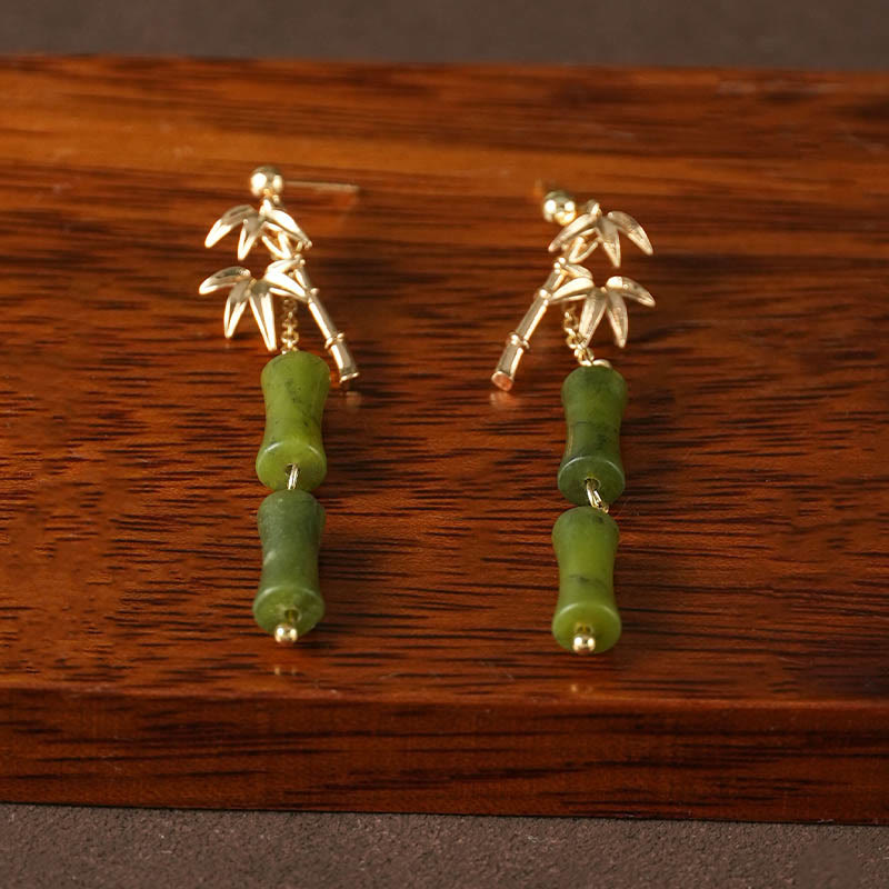 925 Sterling Silver Posts Copper Plated Gold Natural Peridot Bamboo Leaf Drop Earrings