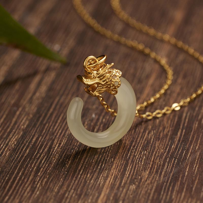 925 Sterling Silver Year Of The Dragon Natural Hetian Jade Luck Strength Necklace Pendant (Extra 40% Off | USE CODE: FS40)