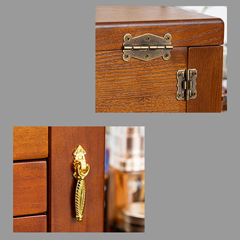 Vintage Large Capacity Wooden Jewelry Box Jewelry Storage Box With Mirror