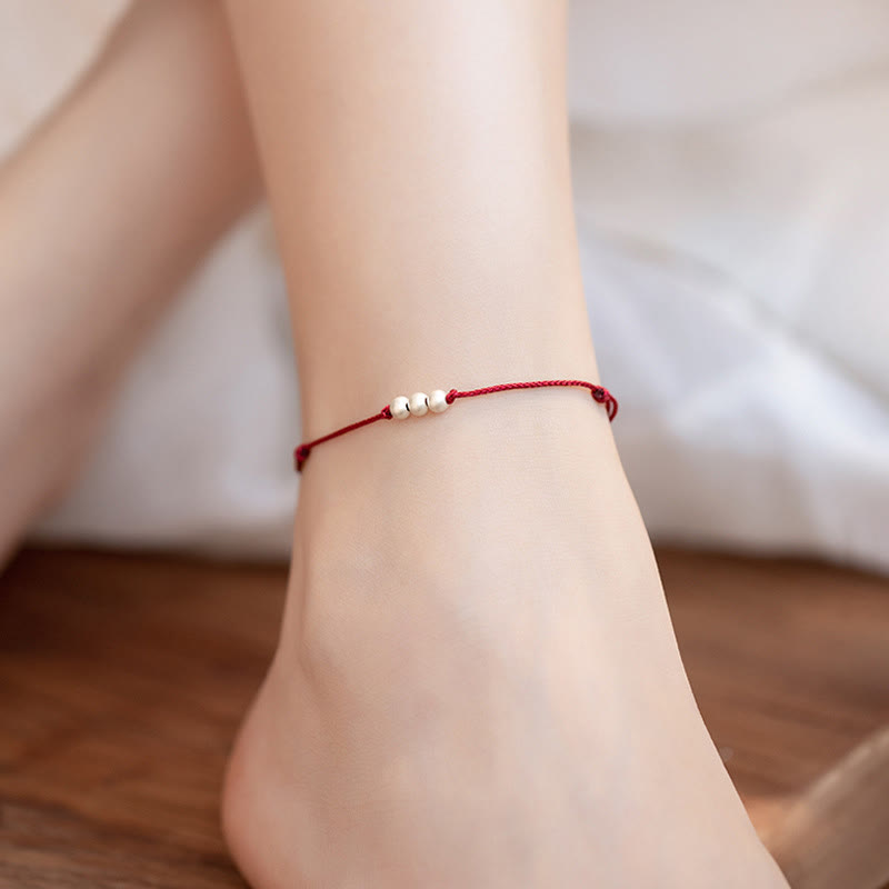 925 Sterling Silver Three Beads Protection String Bracelet Anklet