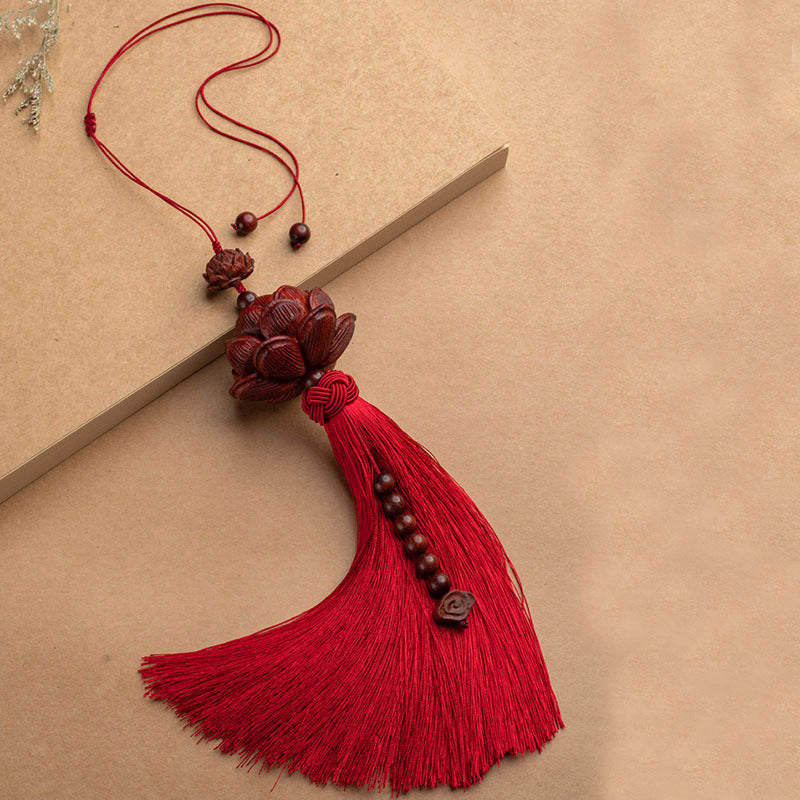 Tibetan Small Leaf Red Sandalwood Lotus Luck Protection Tassel Decoration (Extra 35% Off | USE CODE: FS35)